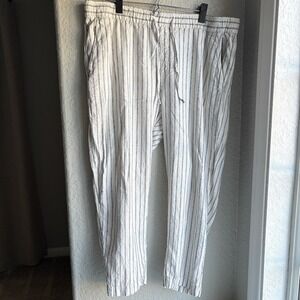 GAP Easy Pant Striped Linen Blend Drawstring Waist Relaxed Fit Women XL